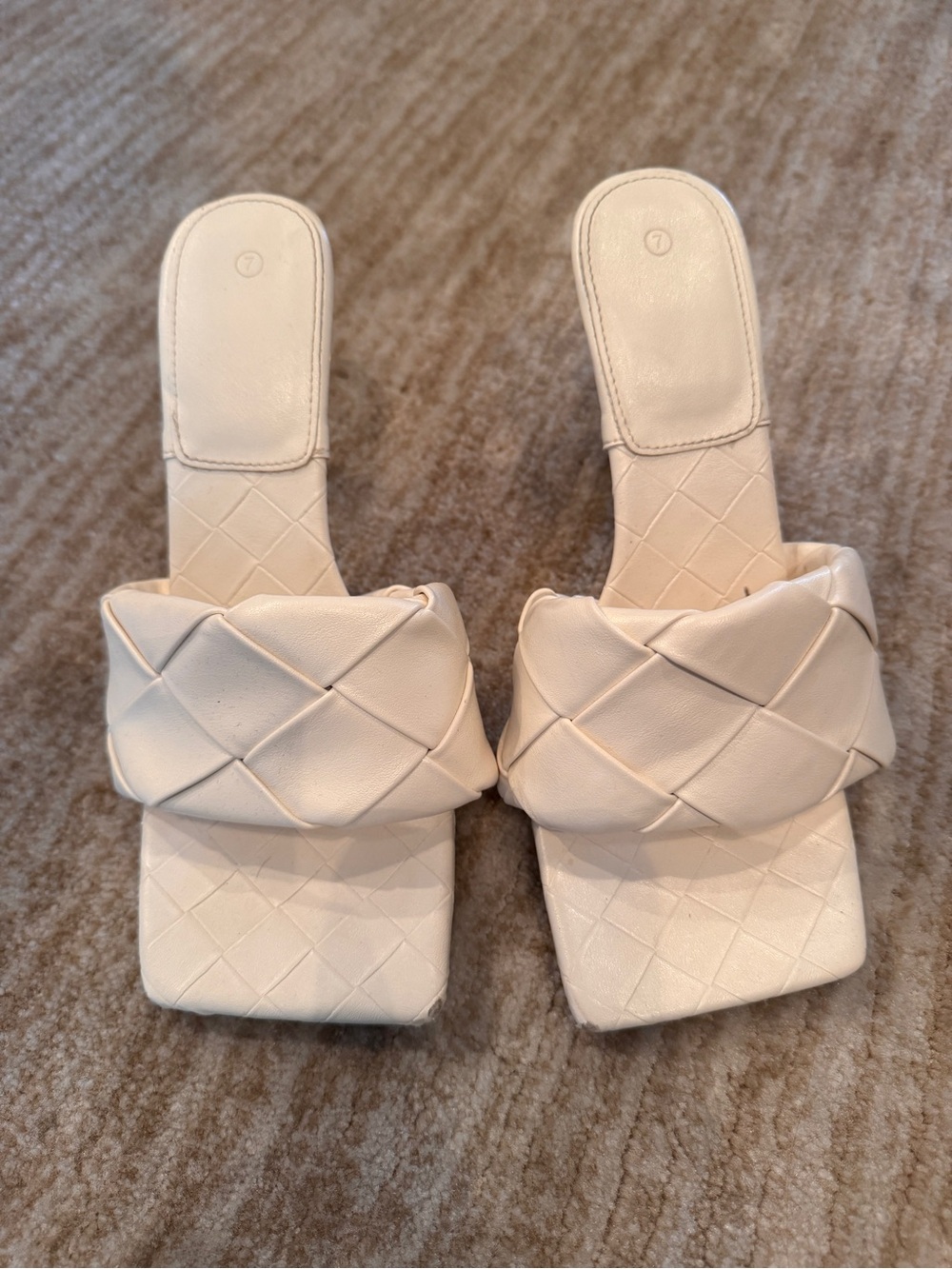 Bottega look alike Woven Square-Toe Slide Sandals in white